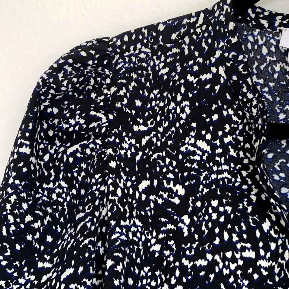Express‎ Portofino Slim Fit Puff Sleeve Shirt in Black/Blue